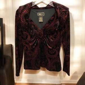 R&K Evening Black Velvet Embellished Pullover Evening Top Size 4 NWOT